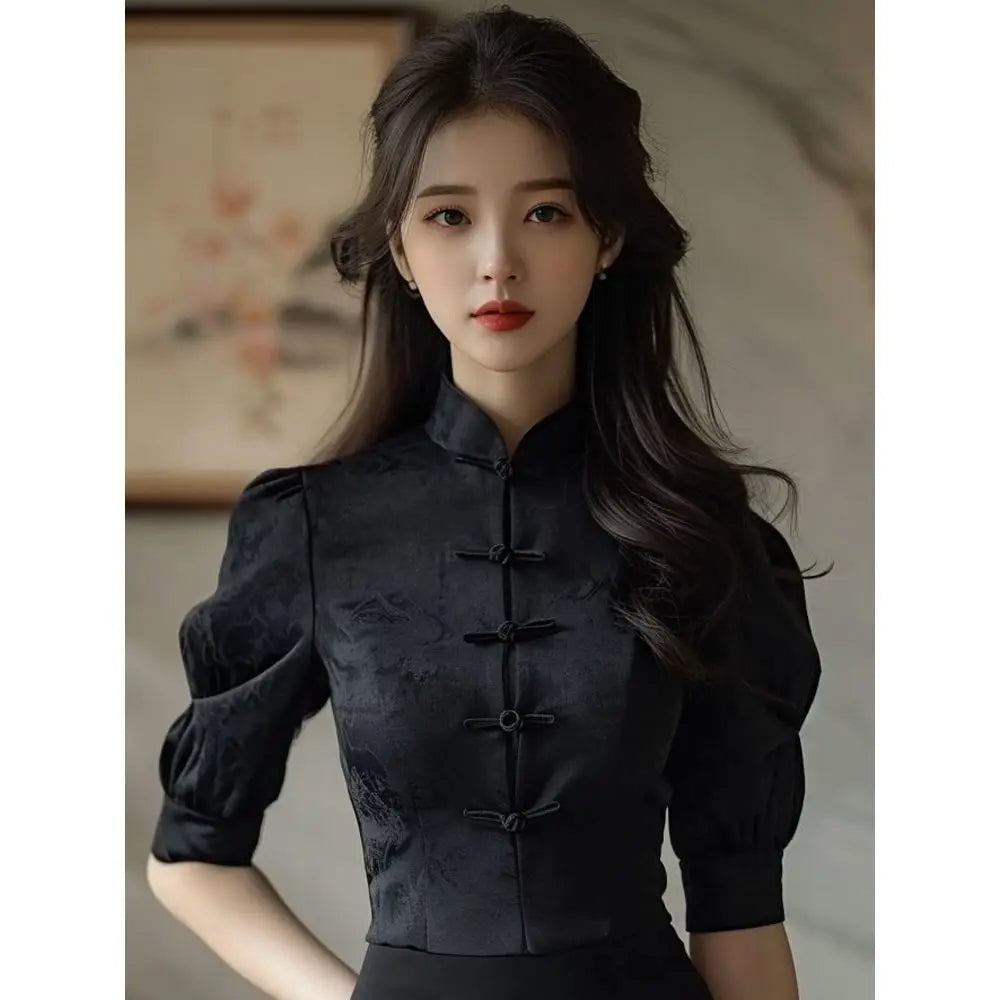 Blusas Mujer De Moda Vintage Black Blouse Chemise Femme 2025 Shirts for Women Embroidery Jacquard Y2k Tops New Shirt