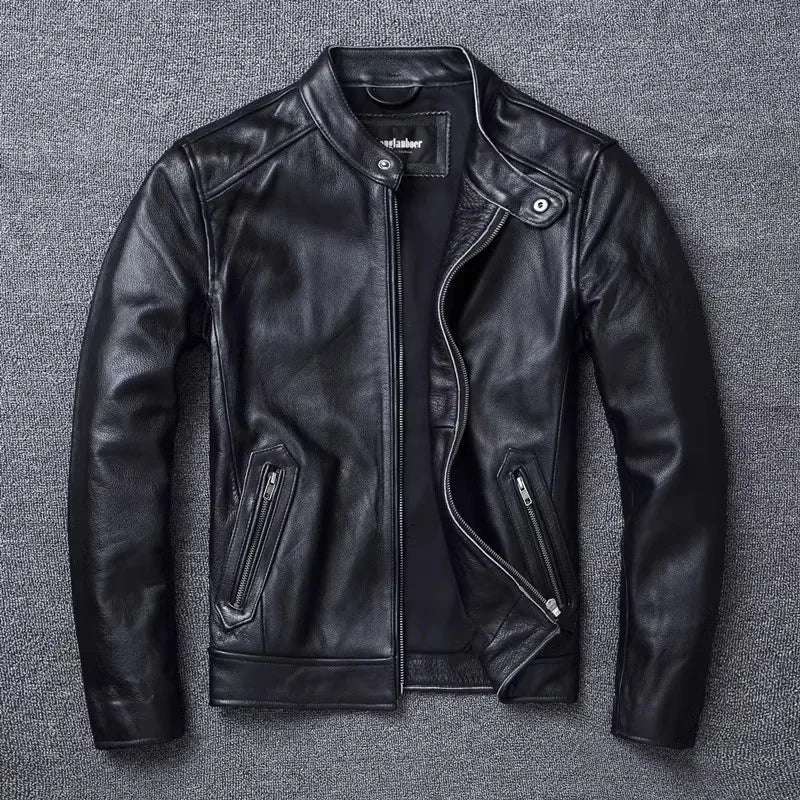 ¡YR! Venta al por mayor. Tallas grandes. Chaqueta clásica de cuero casual para hombre. Superventas. Abrigo de piel de vaca natural de origen. Tela de cuero corta y delgada.