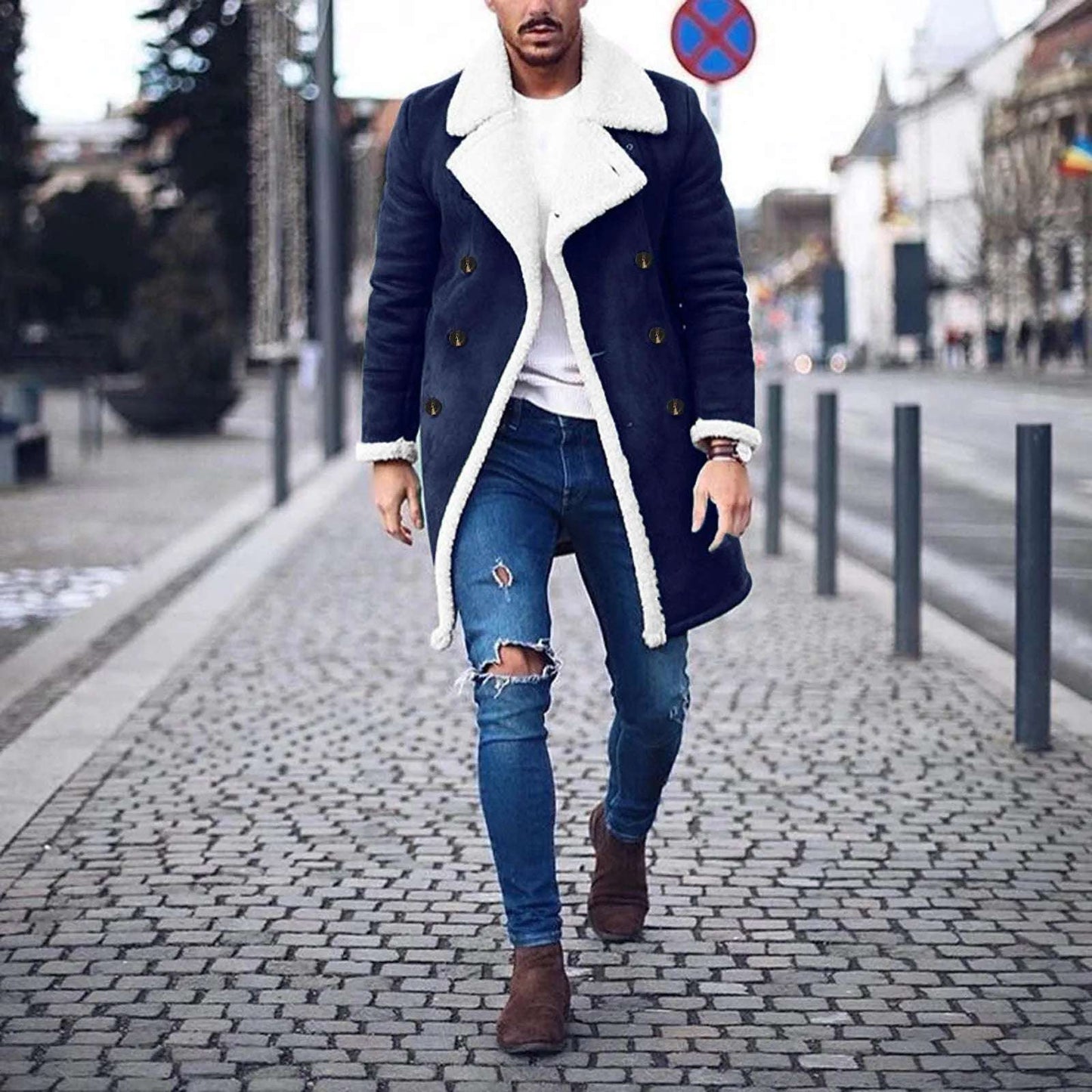 Men Leather Jacket Comfortable Thickening Warm Turndown Neck Softshell