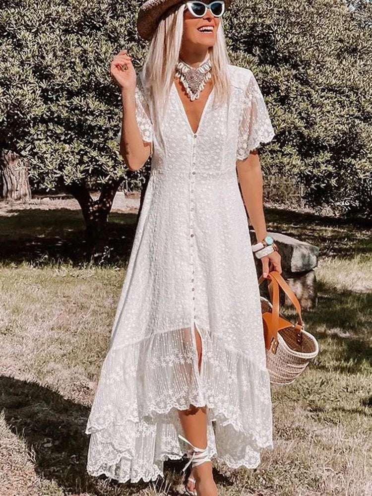 Women Evening Dresses Half Sleeve Hollow Out Party Dress Elegant Women