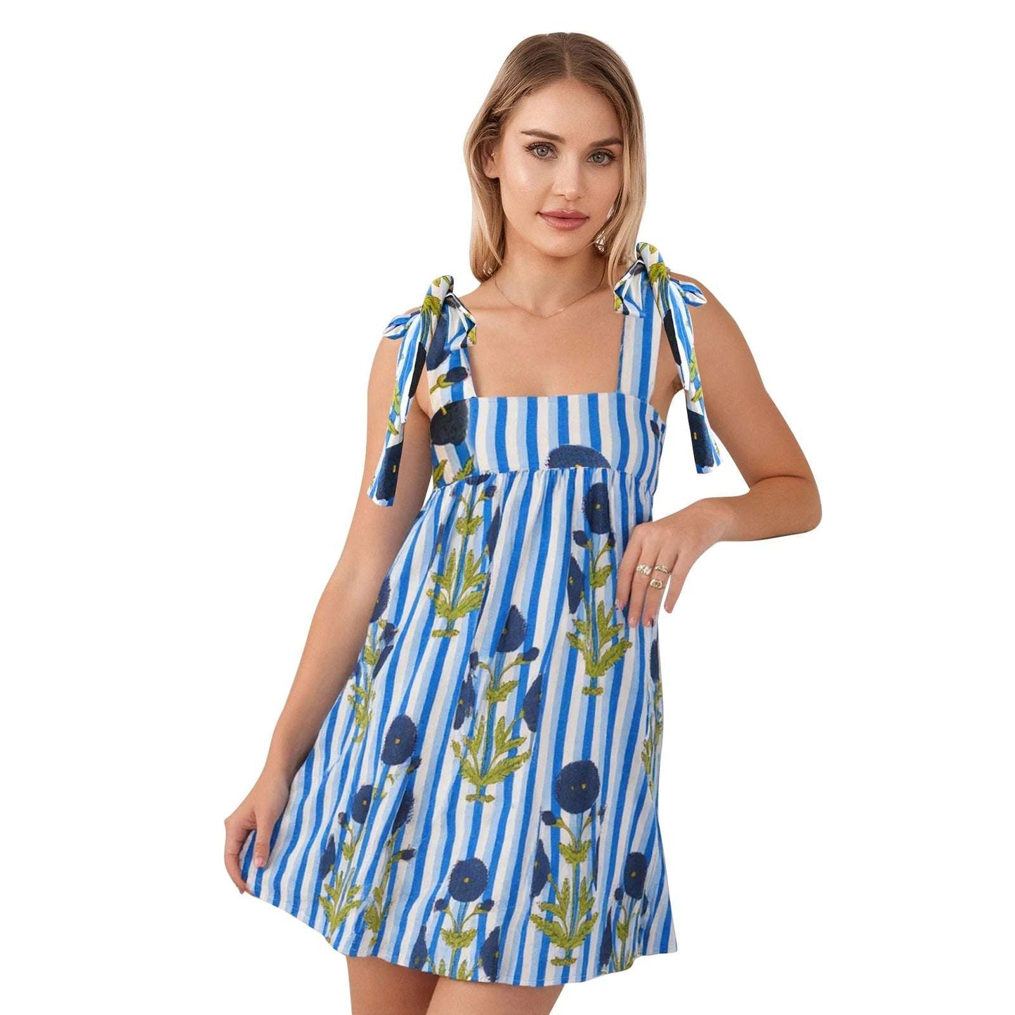 Vestido largo bohemio con estampado floral y tirantes finos para mujer, con dobladillo con volantes, para vacaciones de verano, fiestas en la playa, ropa informal.