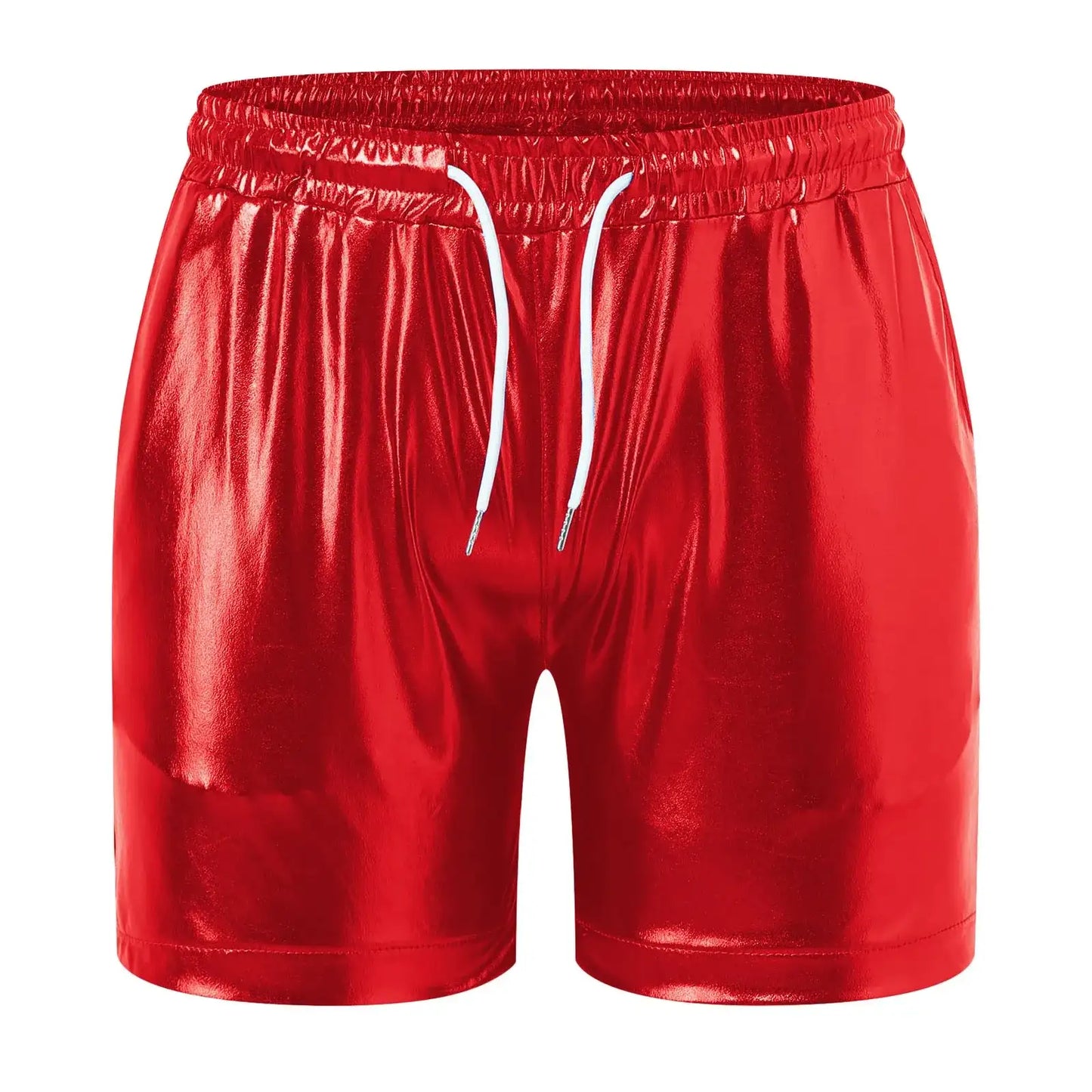 Men'S Fashion Shiny Leather Shorts Elasticated Waist Casual Shorts Men'S Beach Slacks Joggers Loose Sweatshorts 2024 New Summer