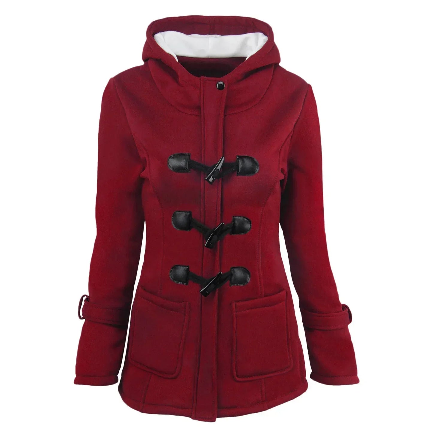 Abrigo acolchado con capucha de color liso para mujer, otoño invierno, botones de cuerno