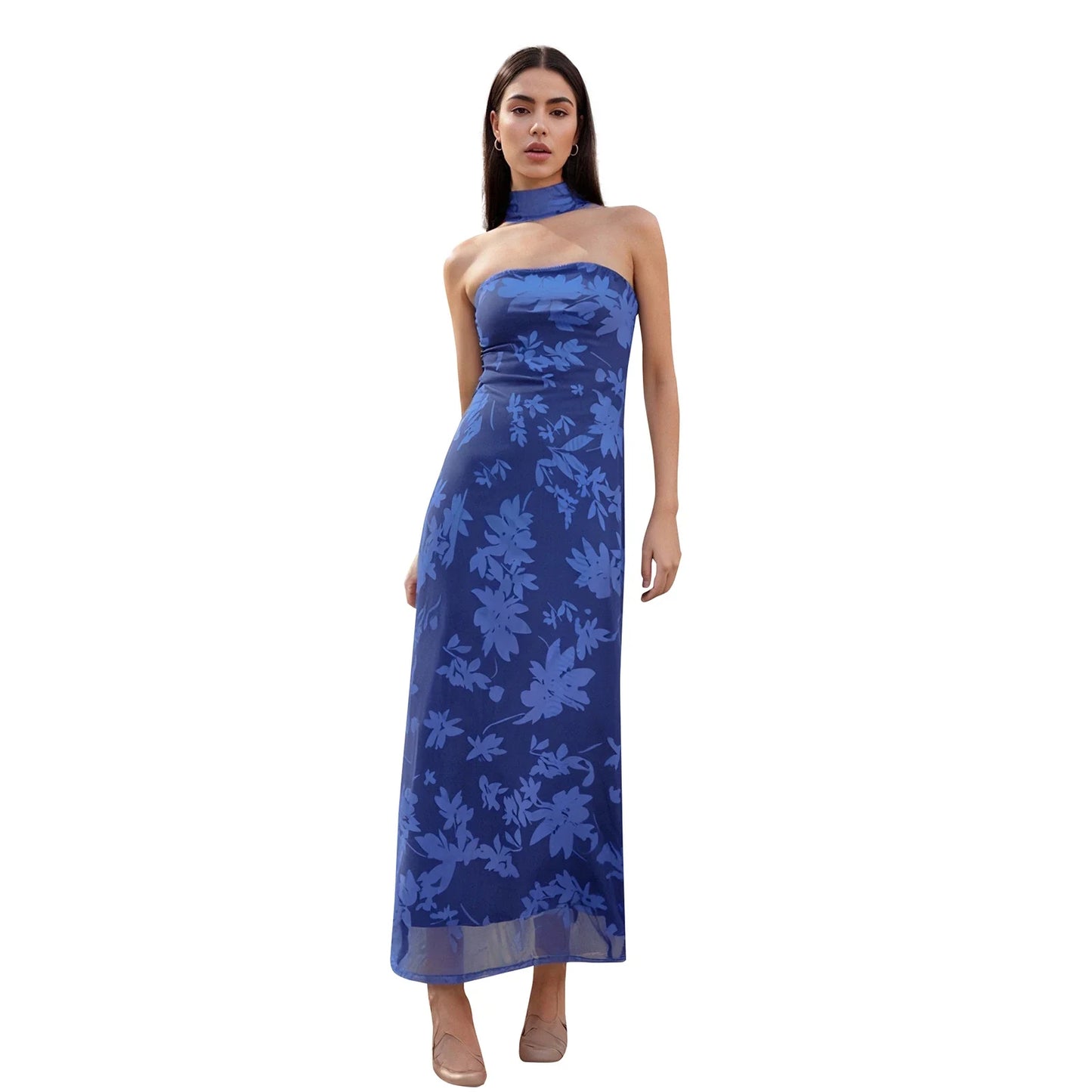 Elegant Maxi Dress with Lace Overlay and Off-Shoulder Design Vintage Floral Print Boho Chic Summer Dress for Women