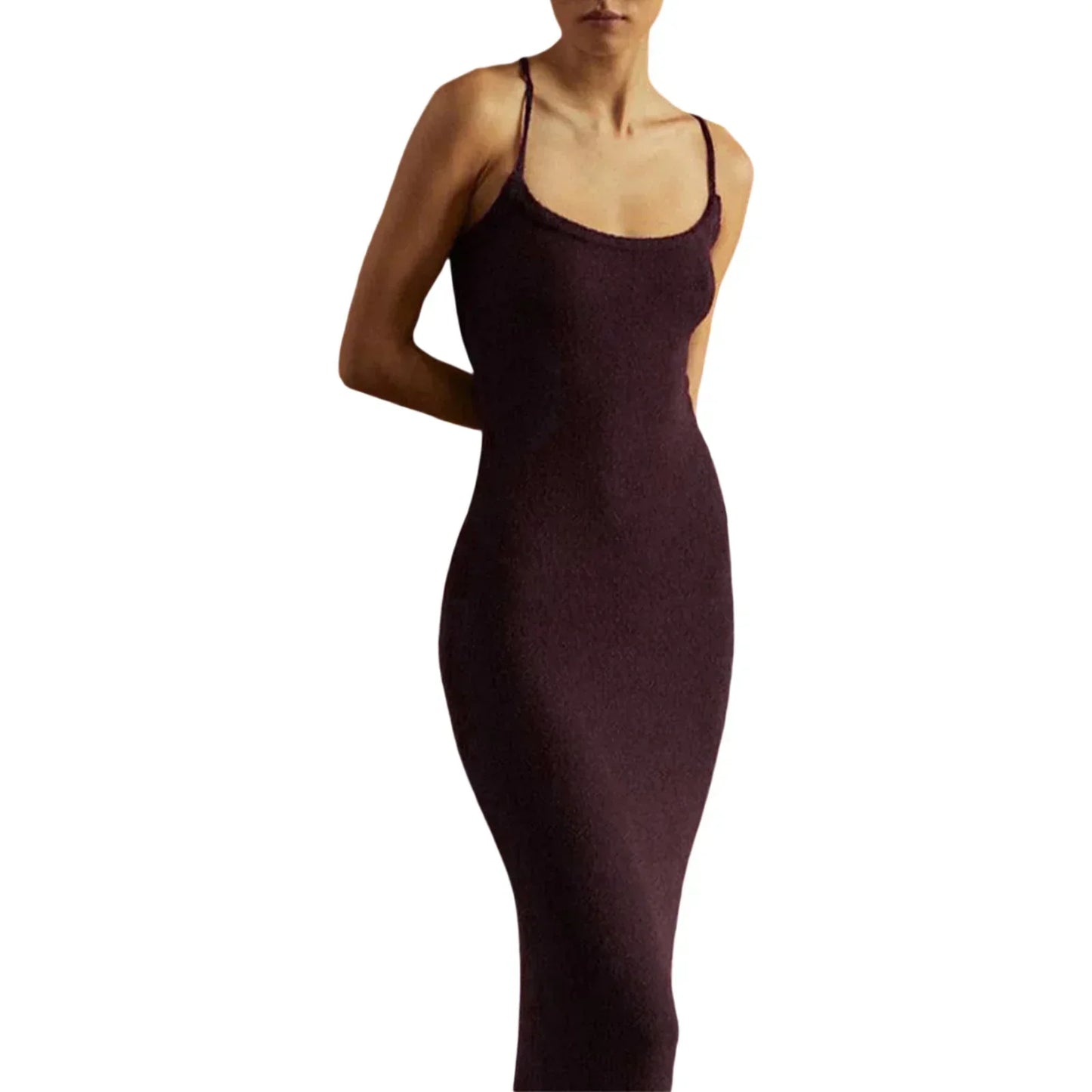 Vestido de noche largo de verano para mujer, color liso, sin mangas, espalda descubierta, espagueti