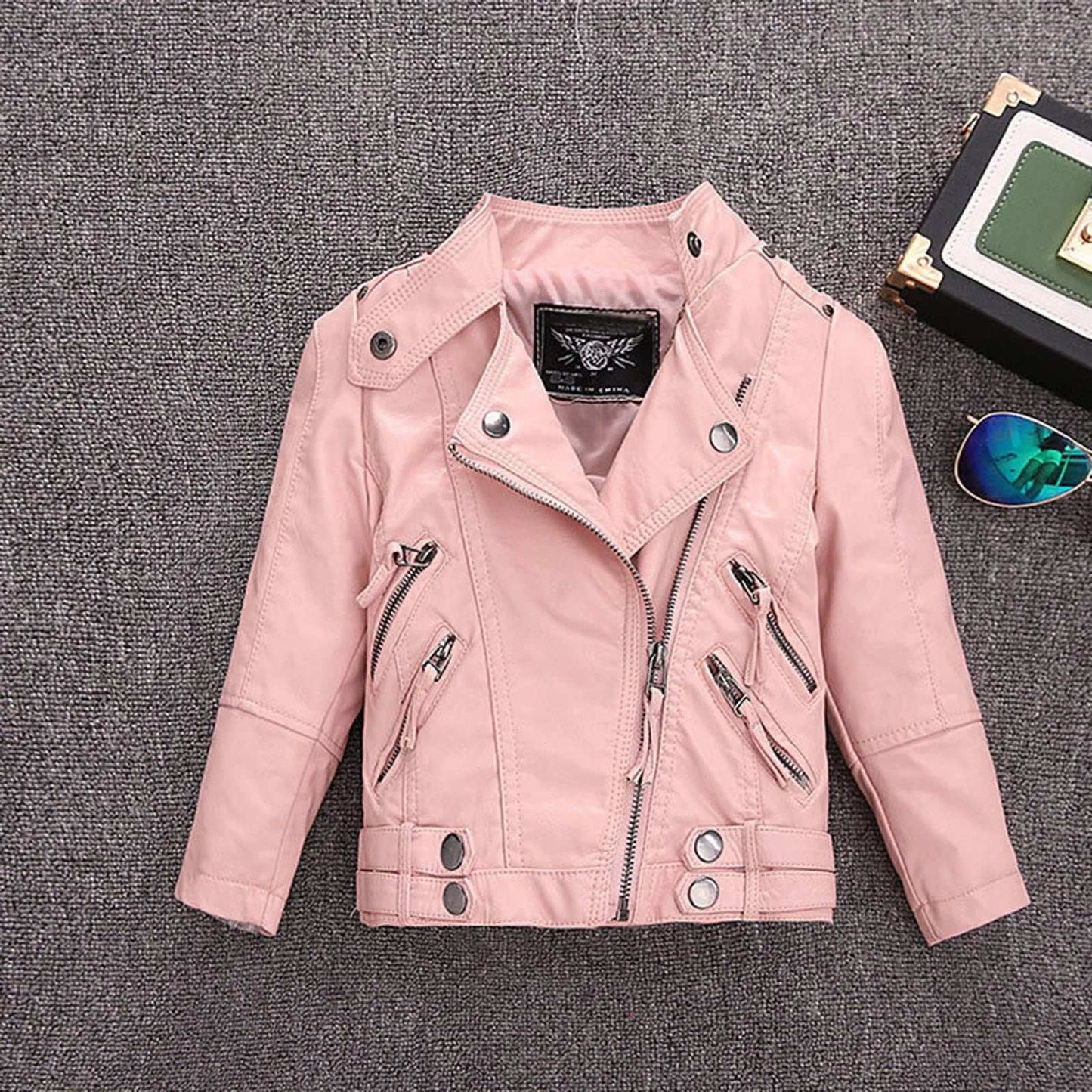 Chaqueta de cuero sintético para niña, abrigo de motociclista para niño, de primavera
