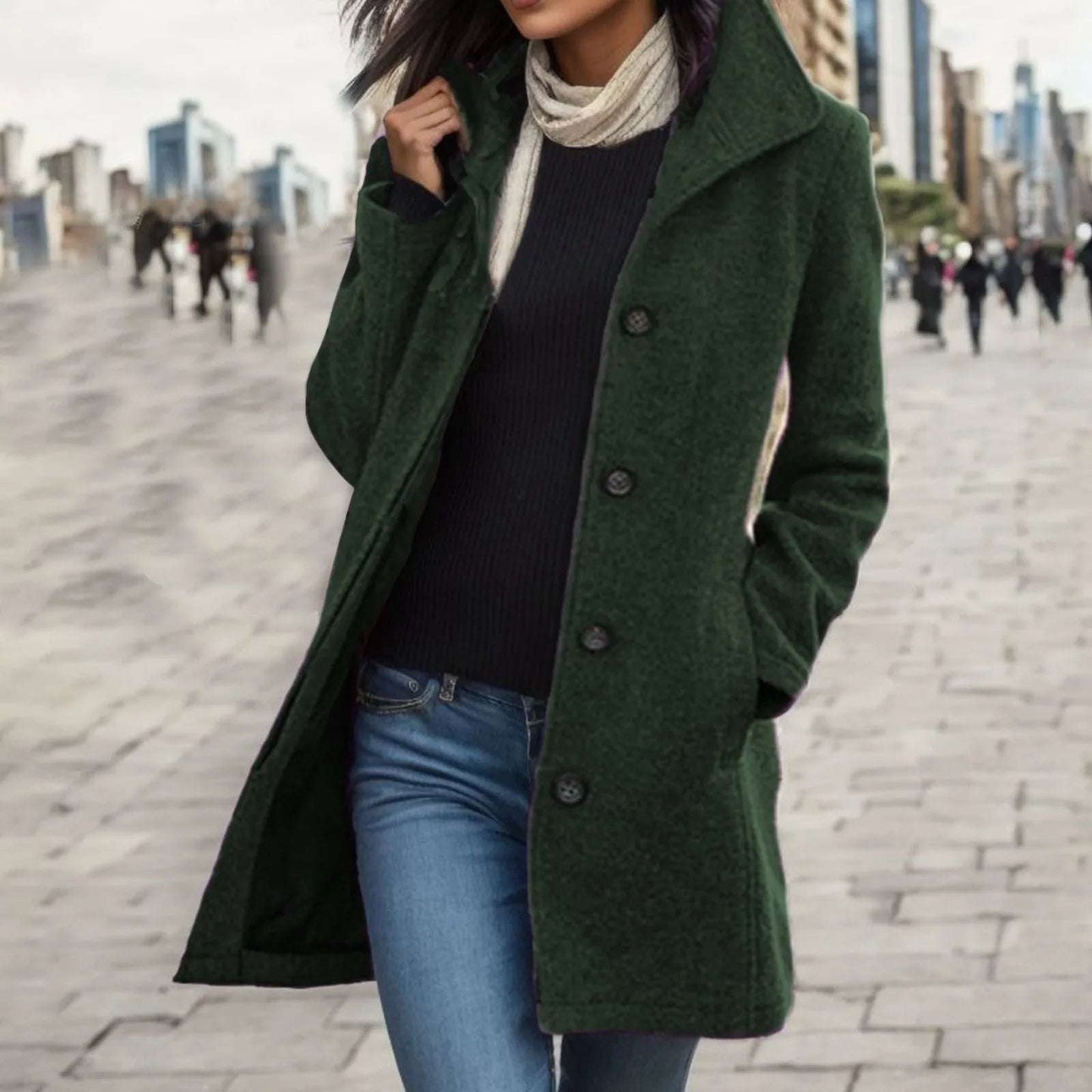 Thickened Woolen Coat For Women Lightweight Single Breasted Lapel Mid Length Trench 2024 Autumn Winter Oversized Windbreaker