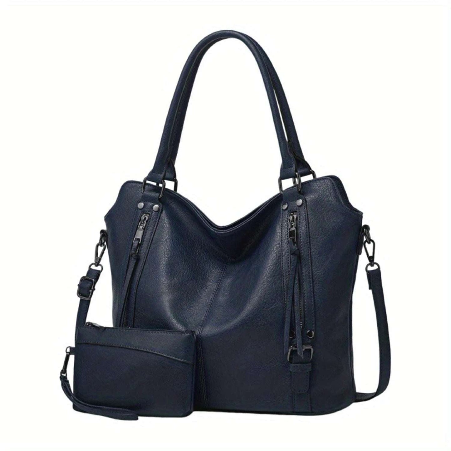 Conjunto de 2 bolsos de mano para mujer, bolso de hombro grande de piel sintética, bolso de trabajo con estampado de vaca y múltiples bolsillos, diseño H