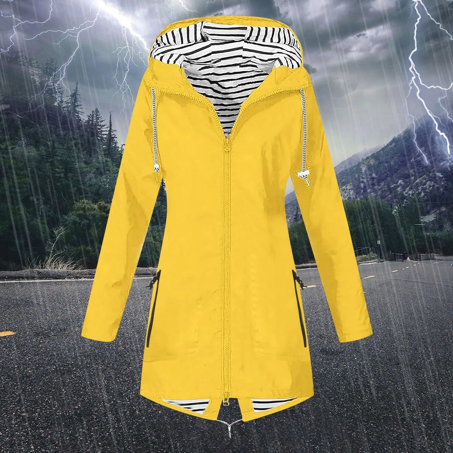 Women Lightweight Raincoats Autumn Windbreaker Hooded Trench Coat Windproof Zip Up Jackets Outdoor Hiking Climbing Rain Jacket