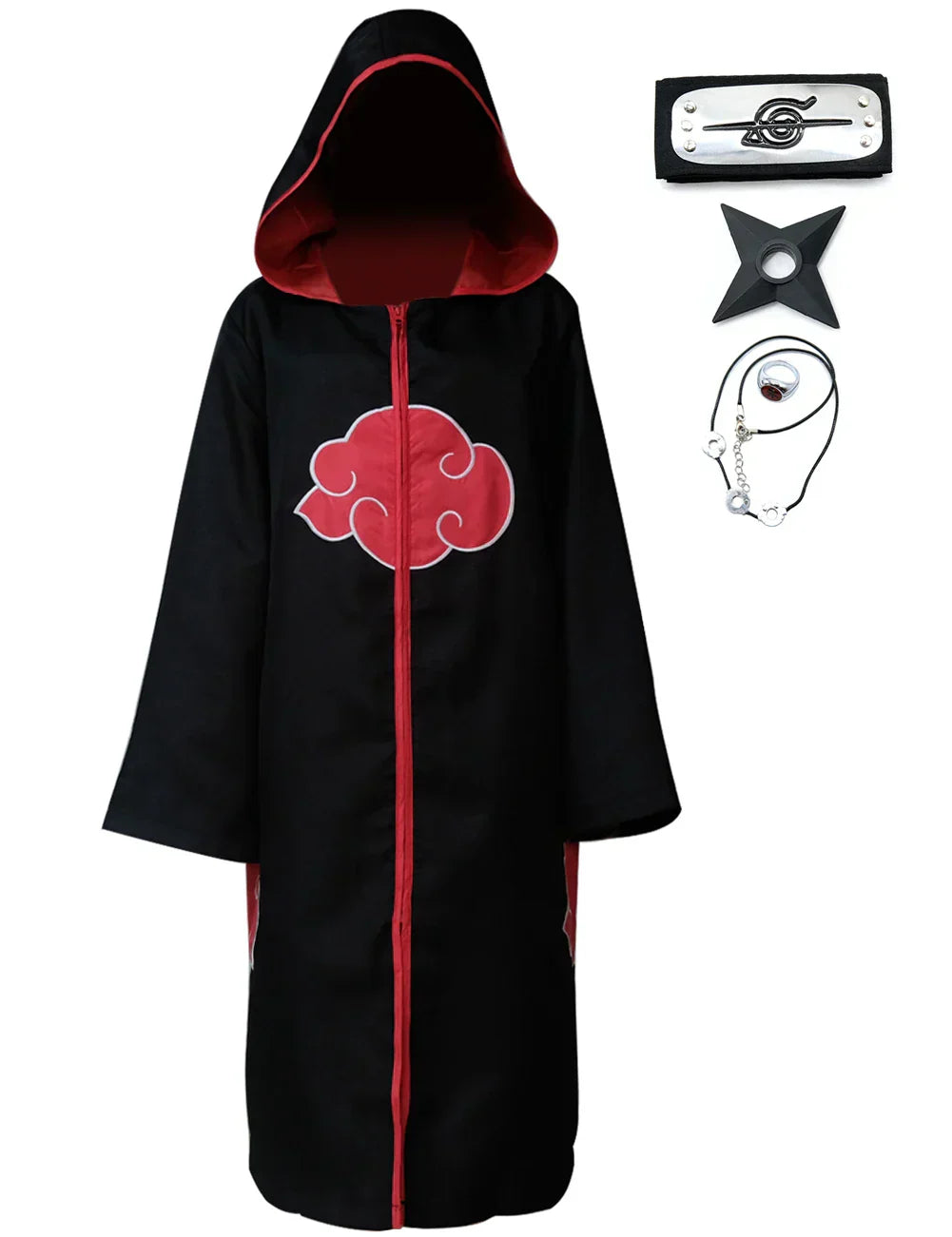 Capa Akatsuki Uchiha Itachi para niños y adultos, larga túnica negra, disfraz de Halloween, carnaval, cosplay con accesorios