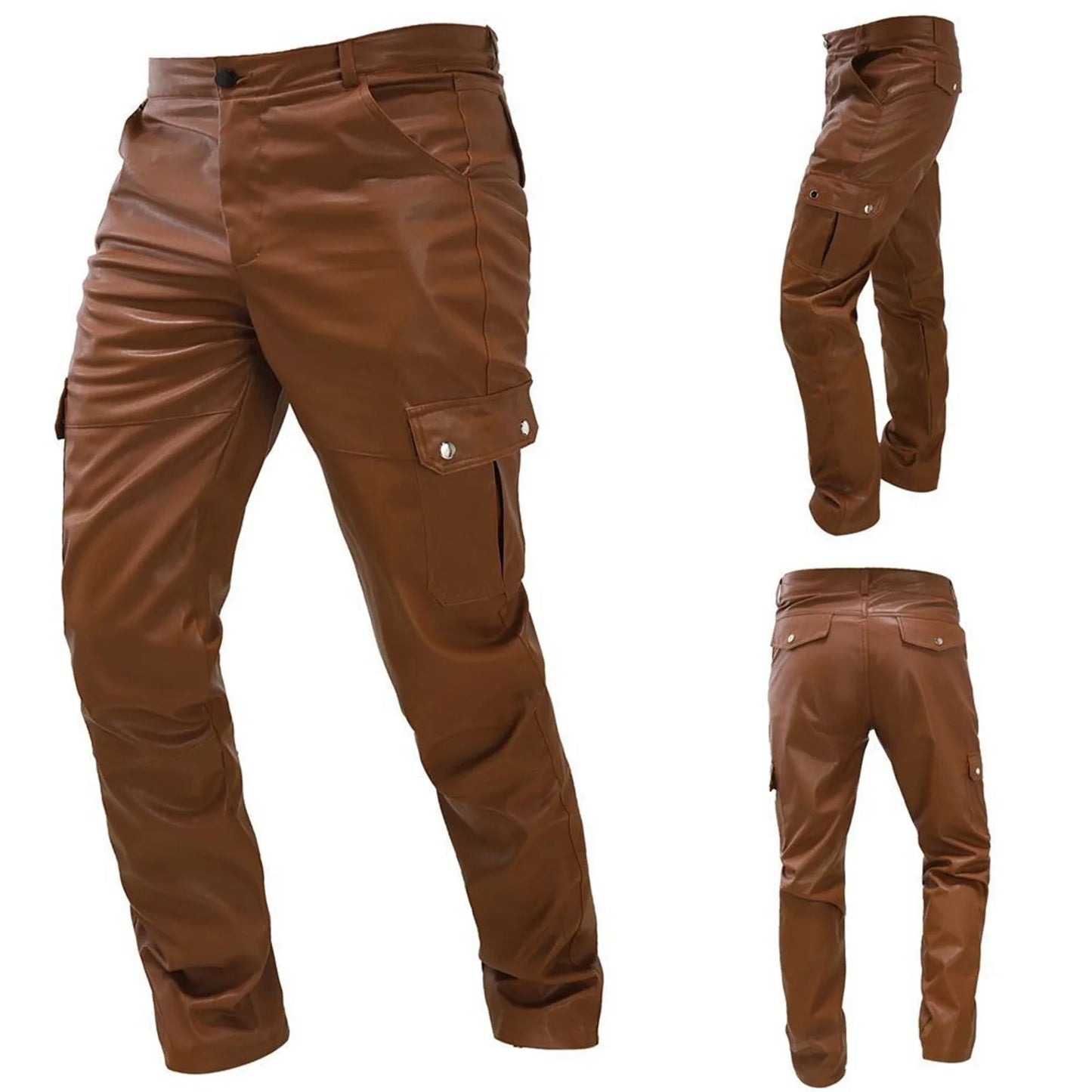 Men'S Solid Color Punk Pants Leather Lace Up Casual Pants Men'S Sports Pants Cotton Casual Loose Trousers
