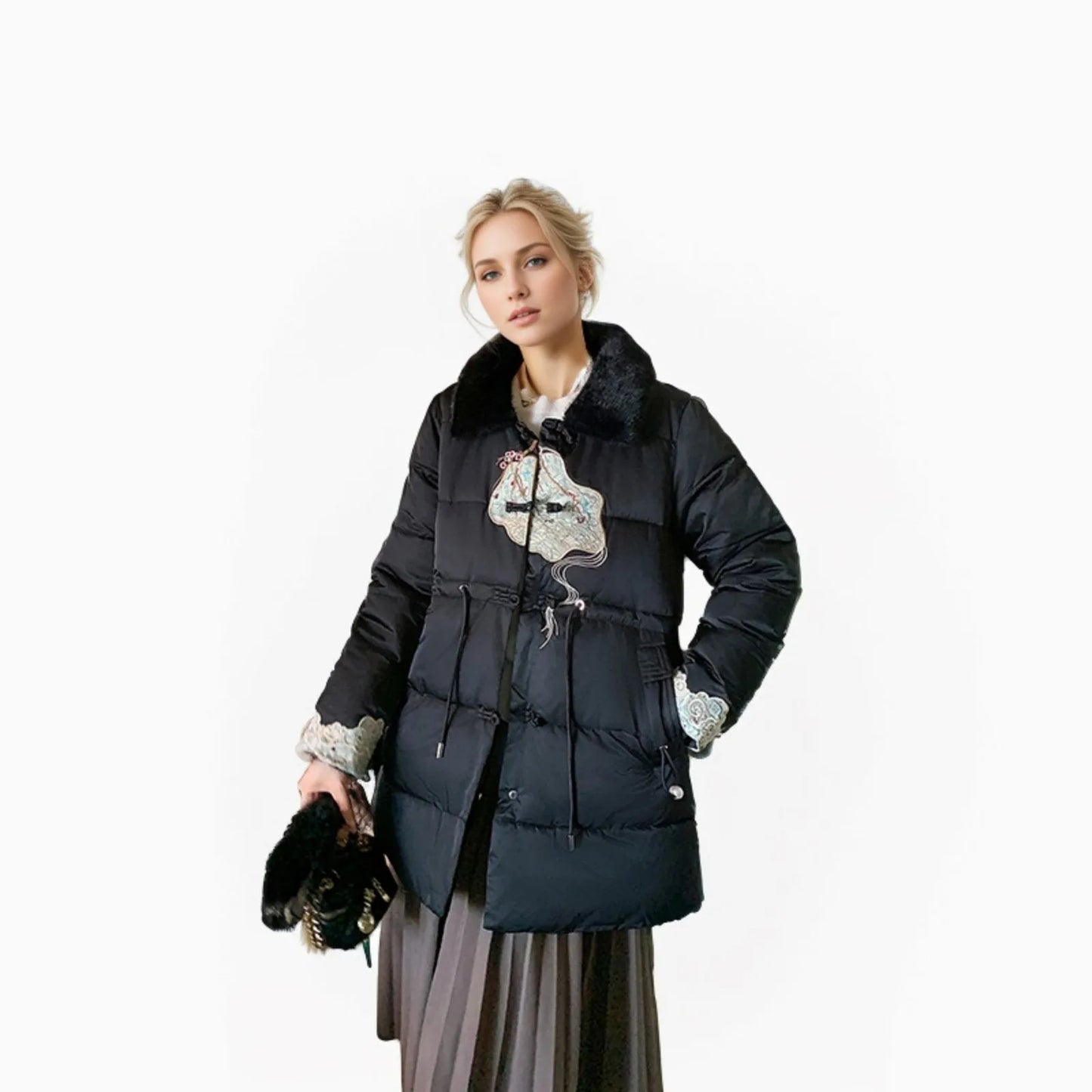Nuevas chaquetas parkas largas de invierno para mujer, chaqueta de algodón con plumón y solapa grande