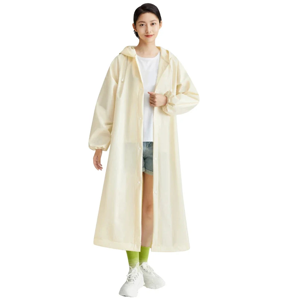 Chubasquero largo para adultos, reutilizable, impermeable, resistente al viento, de EVA, con cordón ajustable para viajes al aire libre y emergencias.