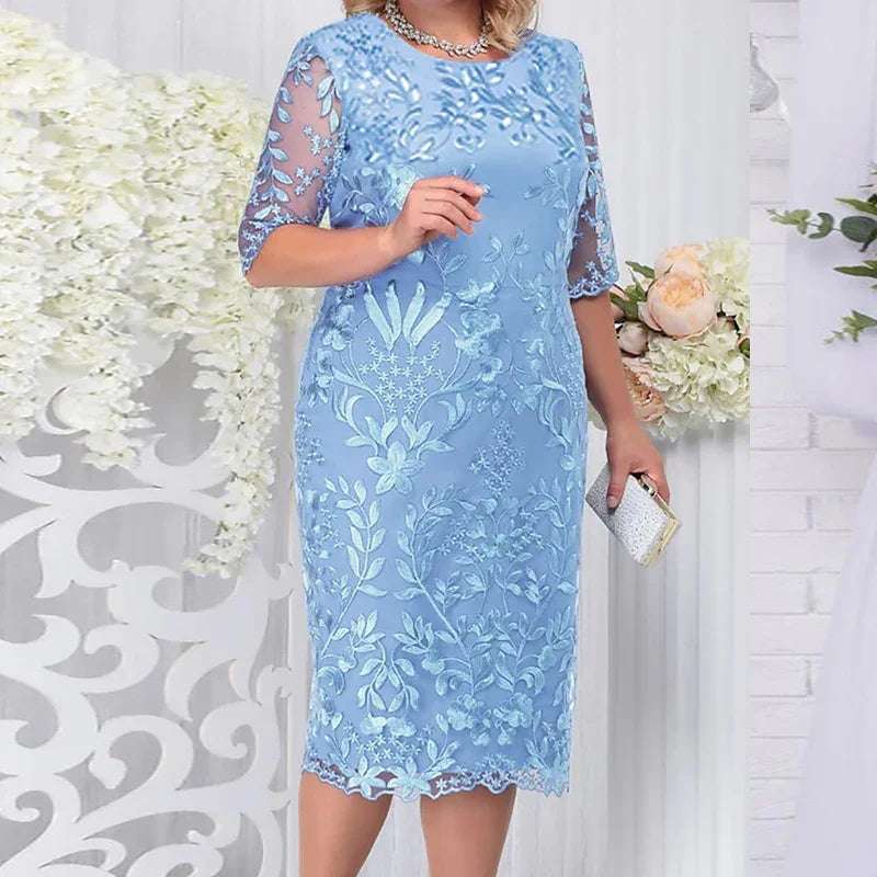 Vestidos de verano de talla grande 4xl 5xl para invitadas de boda, elegantes vestidos de fiesta formales ajustados con encaje floral y manga corta para mujer