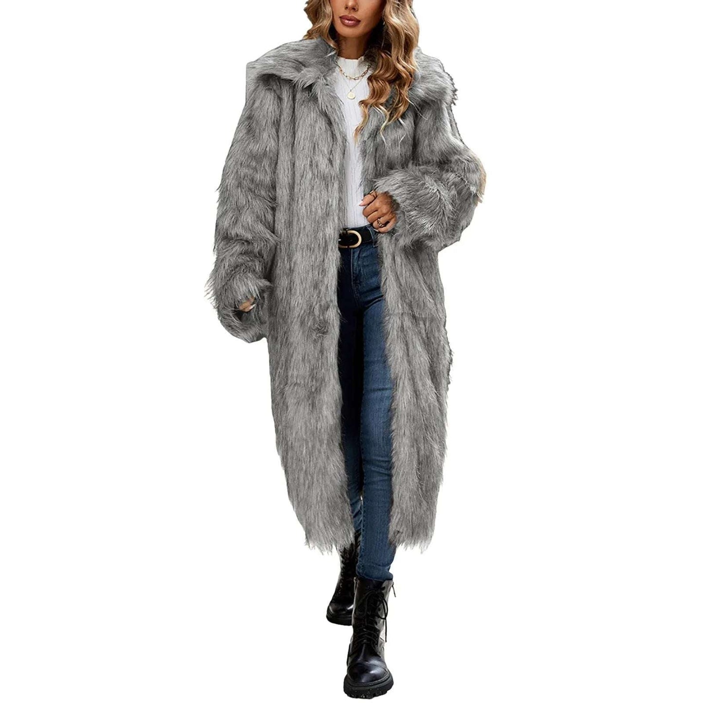 Chaqueta de felpa suelta con solapa para mujer, de moda, con solapa y manga larga, abotonada.