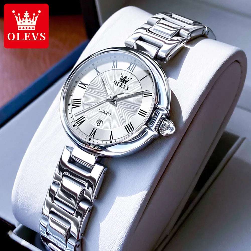 OLEVS 5608 Reloj de lujo para mujer, clásico, de moda, resistente al agua, luminoso, con calendario, elegante, de cuarzo, para mujer, para hombre