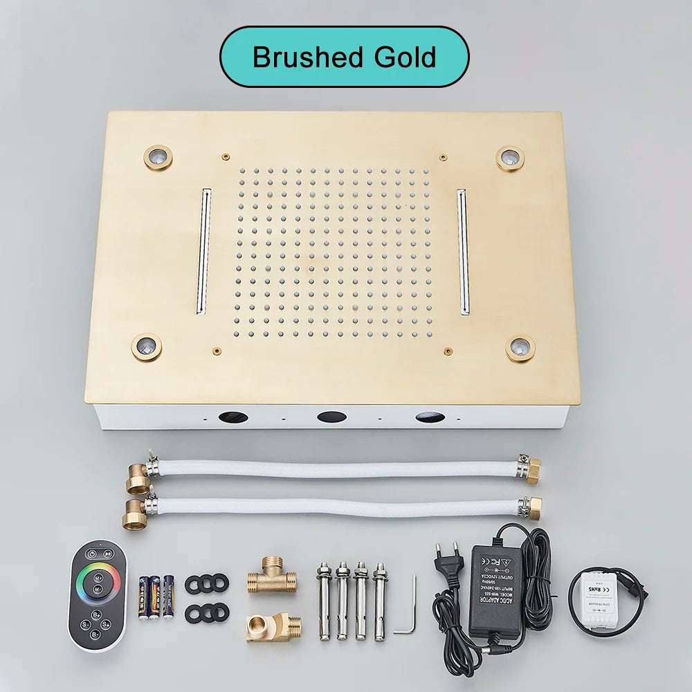Black Ceiling Intelligent Remote Control LED Rainfall Waterfall Single Shower Head Concealed Shower Tap
