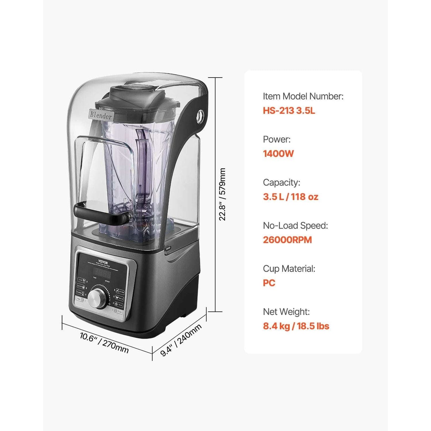 Licuadora Succebuy de 1400 W para batidos, procesadora de alimentos multifuncional y con tapa antirruido para cocina.