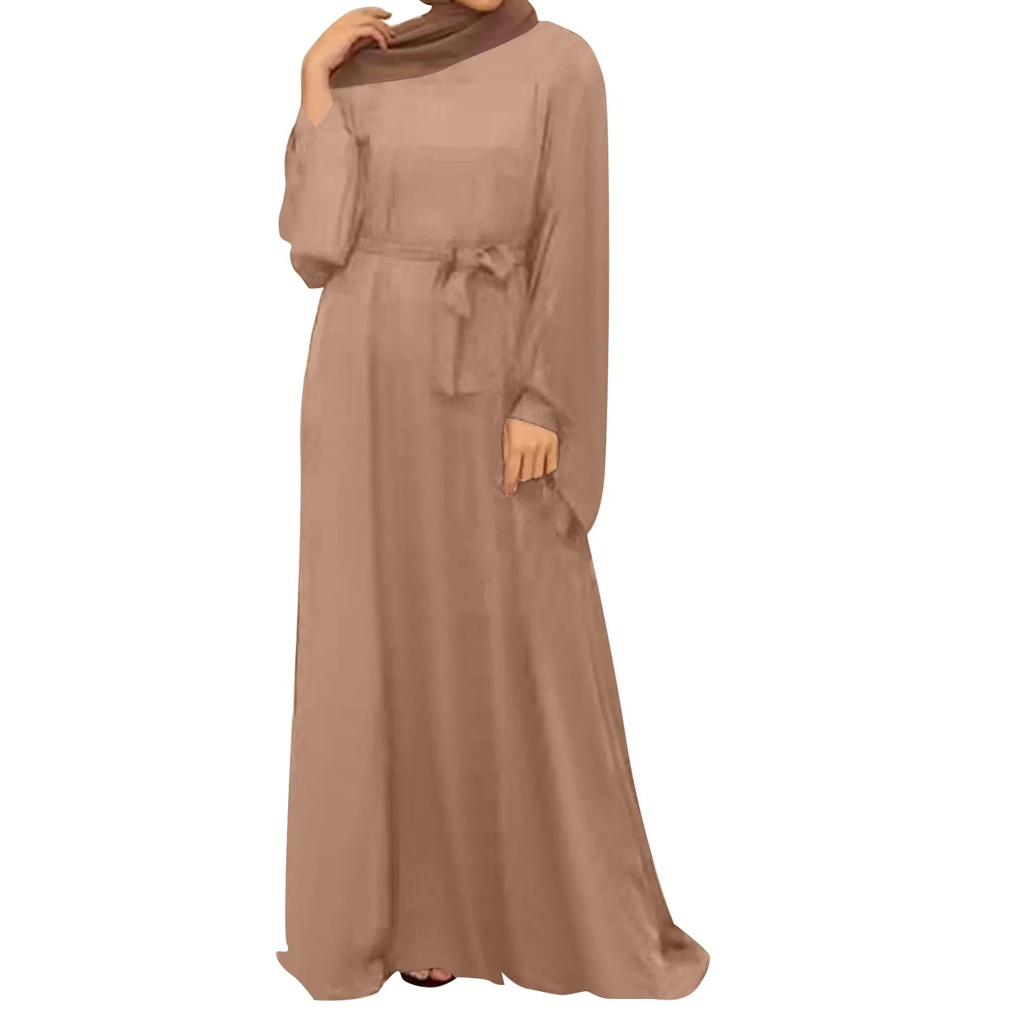 Ramadan Simple Nida Abaya Long Dress Solid Color A-line Loose Sleeves Dresses Round Neck Dubai Modest Elegant Dress