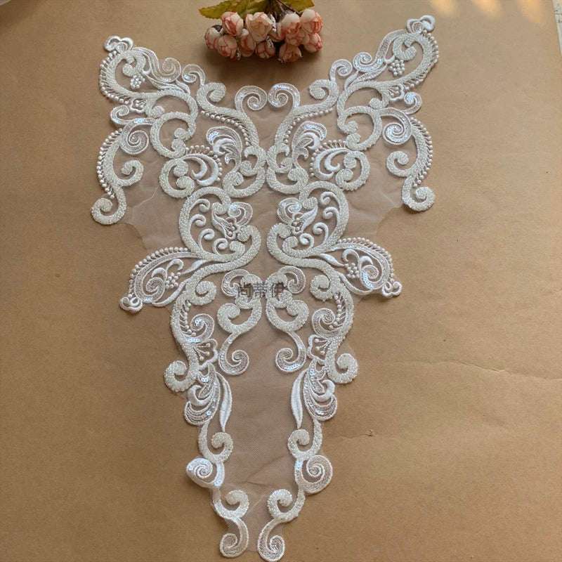 Black Red Ivory Beaded Luxury Embroidery Lace Back Flower Stickers Wedding Dress Fashion Show Decoration Handmade DIY