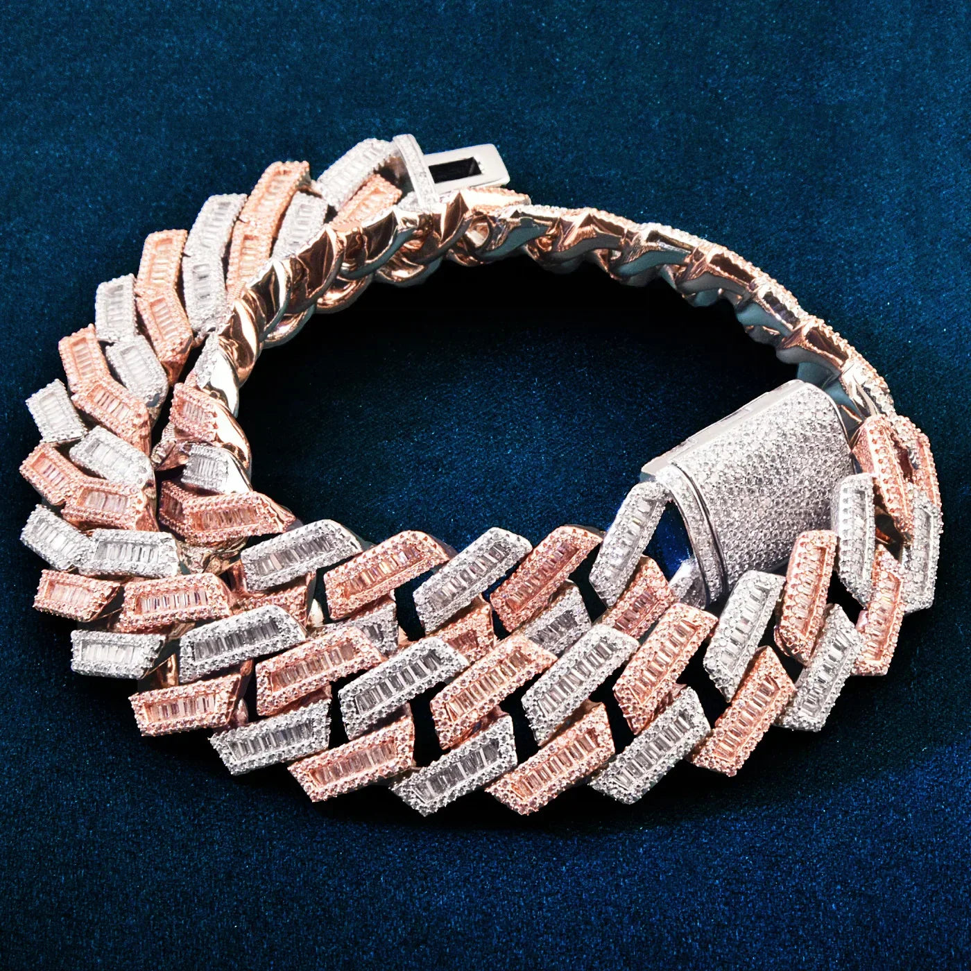 Gargantilla CUC de dos tonos para hombre con circonita helada, cadena cubana de Miami, joyería de moda hip hop, eslabones rockeros de 17 mm