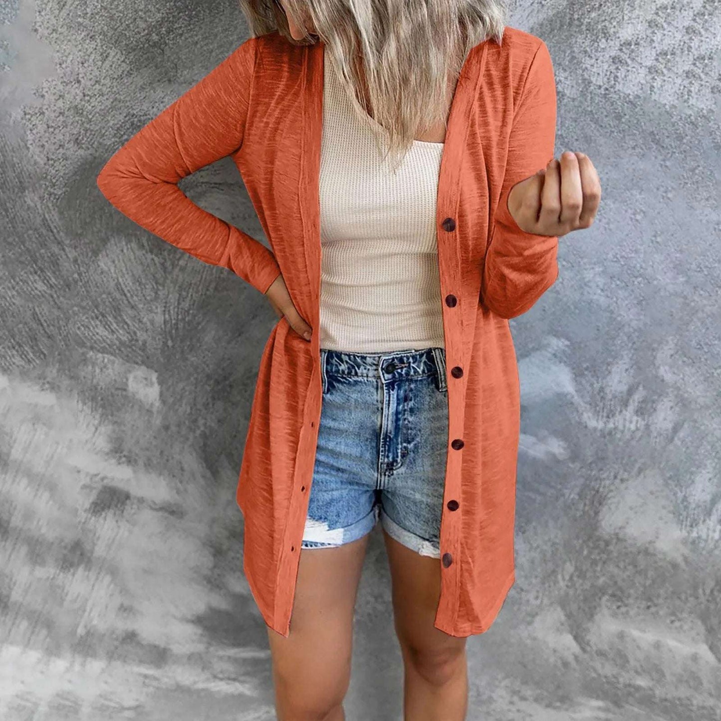 Cárdigan ligero de manga larga para mujer, tejido con abertura frontal y botones, holgado y ligero, ropa de invierno para mujer