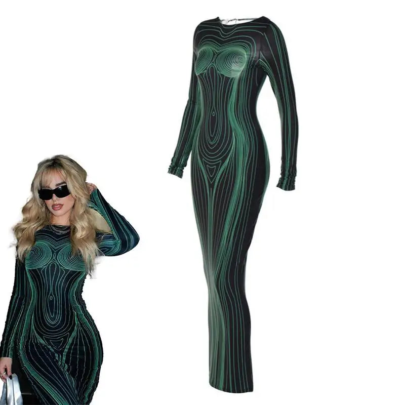 Vestido ajustado de manga larga para mujer Vestido de manga larga Toque ligero Moda St