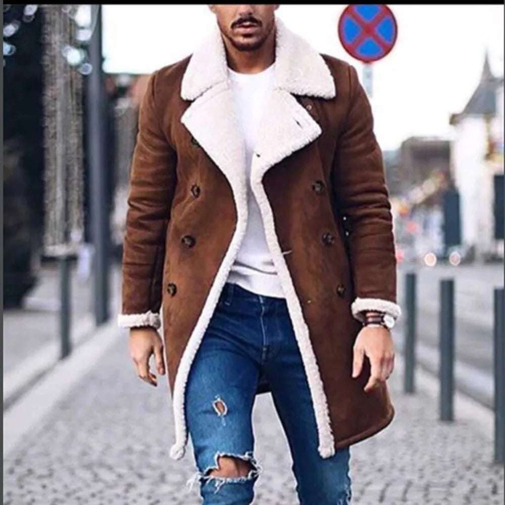 Winter Faux Fur Jacket Plus Size Men Jackets Contrast Colors Turn-Down