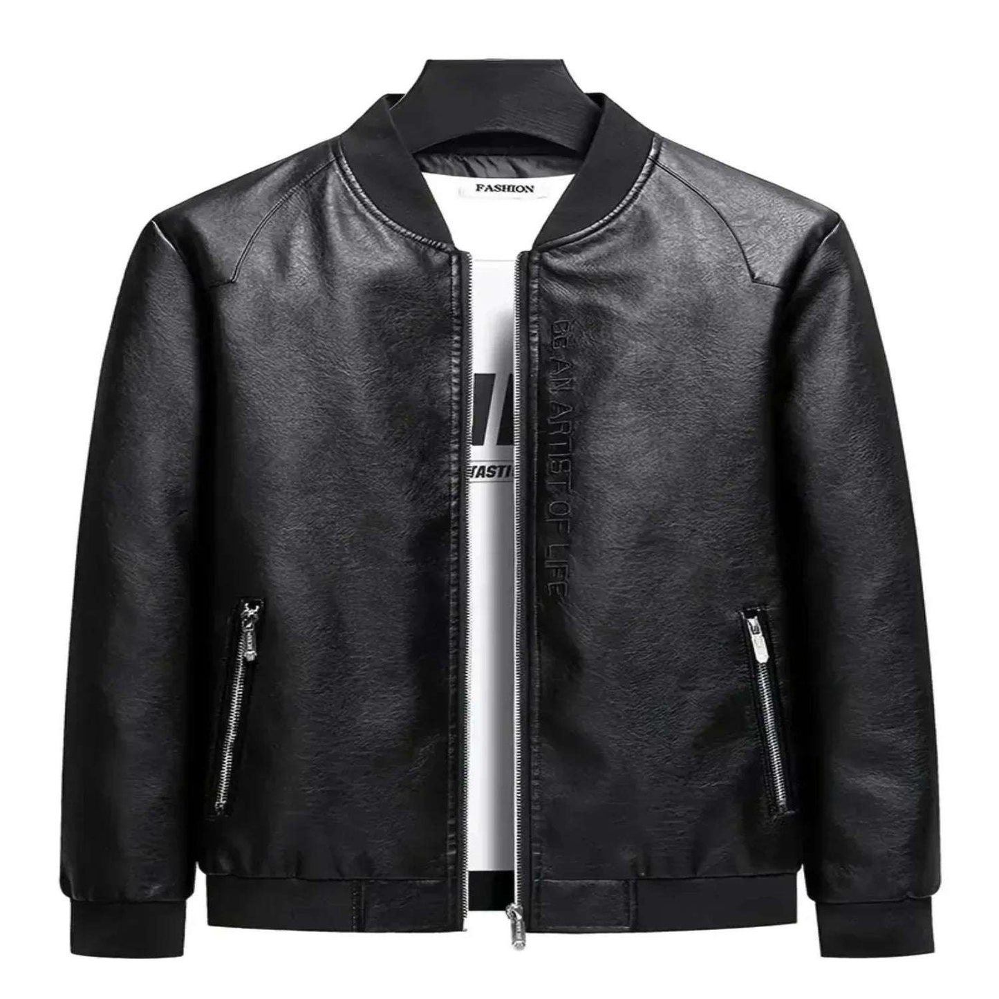 Men's PU Leather Jacket With Zip Pocket For Big And Tall Guys, Plus Si