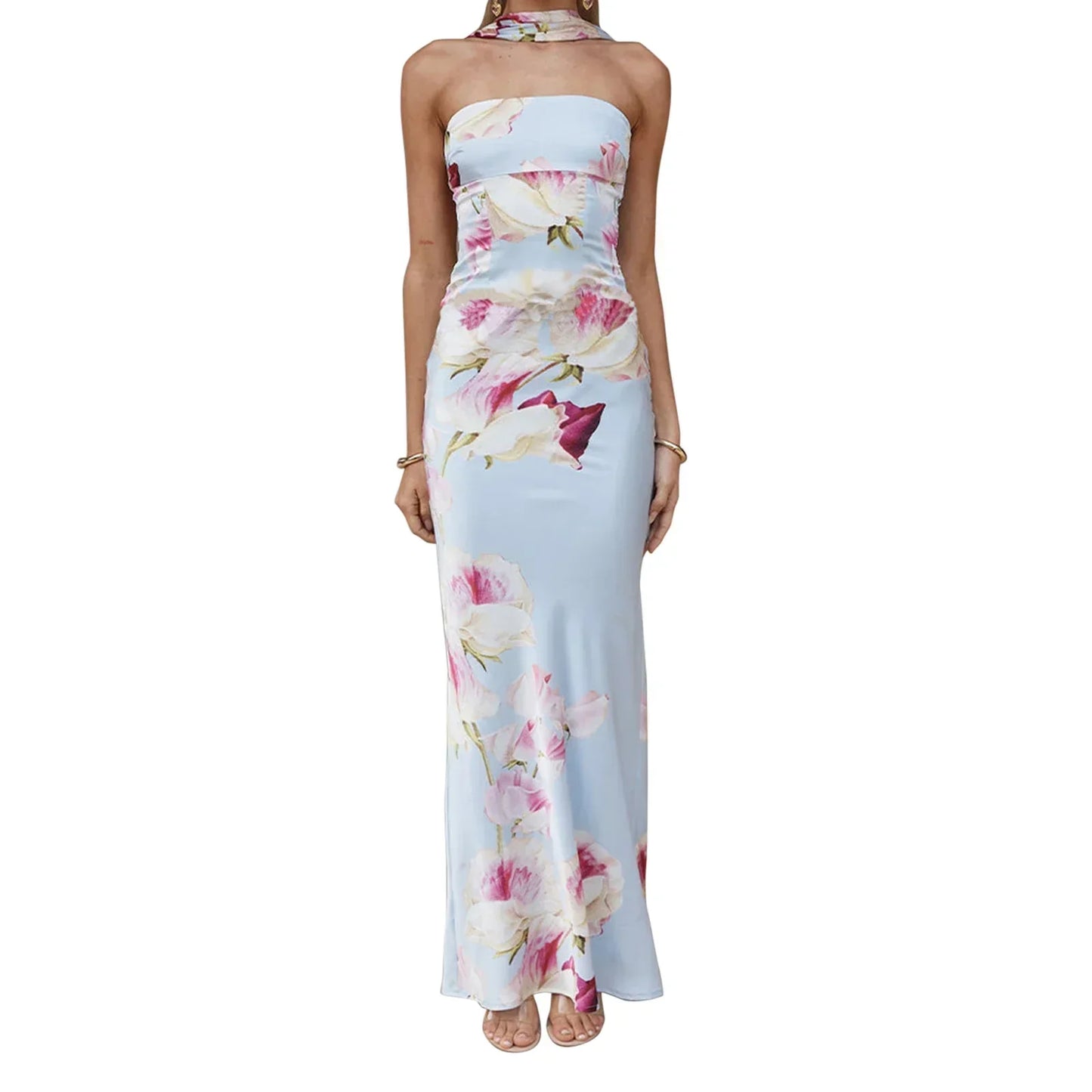 Elegant Maxi Dress with Boho Floral Print and Off-Shoulder Design Perfect for Summer Parties and Beach Vacations