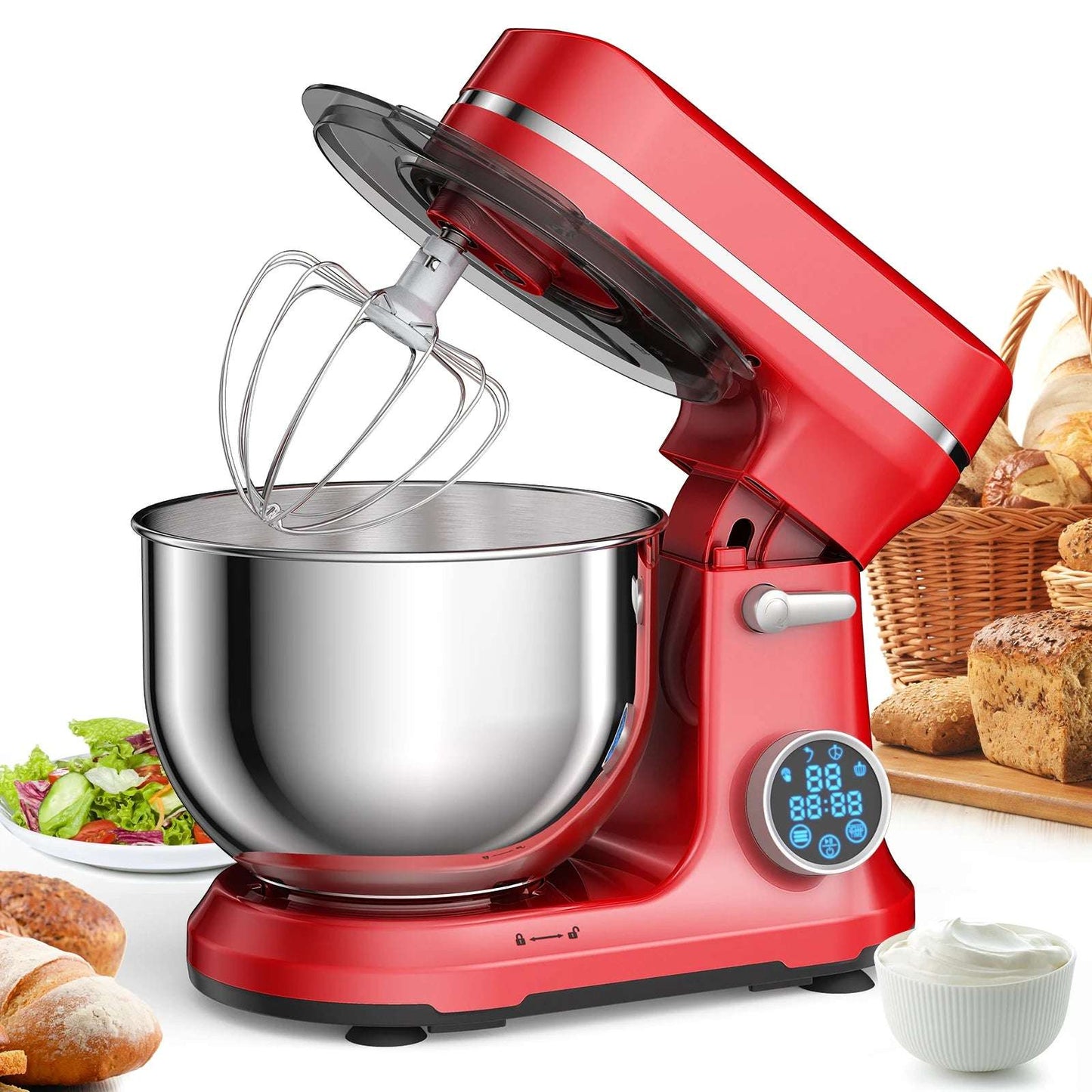 Batidora de pedestal BioloMix para cocina, motor de CC de 1200 W y 11 velocidades, pantalla OLED digital, batidora eléctrica con gancho para masa y varillas.