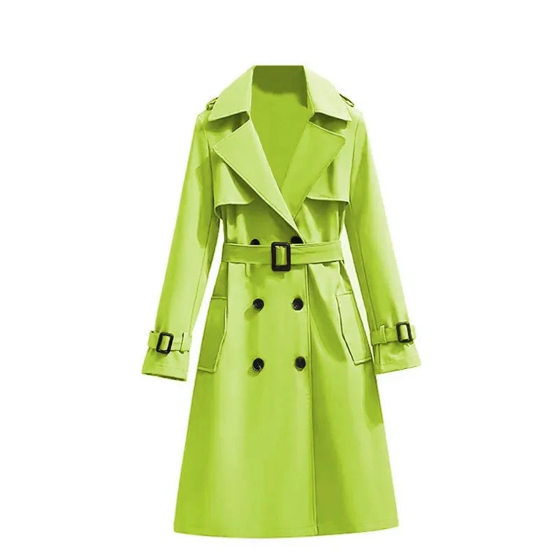 Women British Style Windbreaker Streetwear Double Breasted Long Trench Coats Elegant Autumn Winter Casual Medium Length Jackets