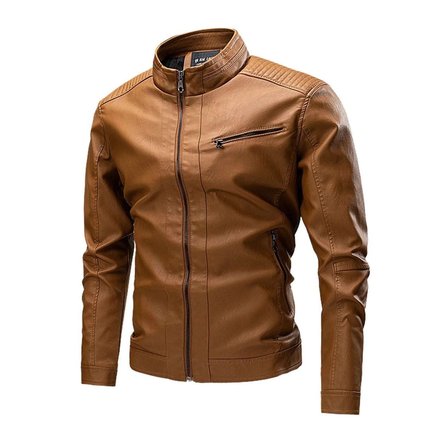 Men'S New Lapel Leather Jacket Men'S Faux Leather Jacket Stand Motorcy