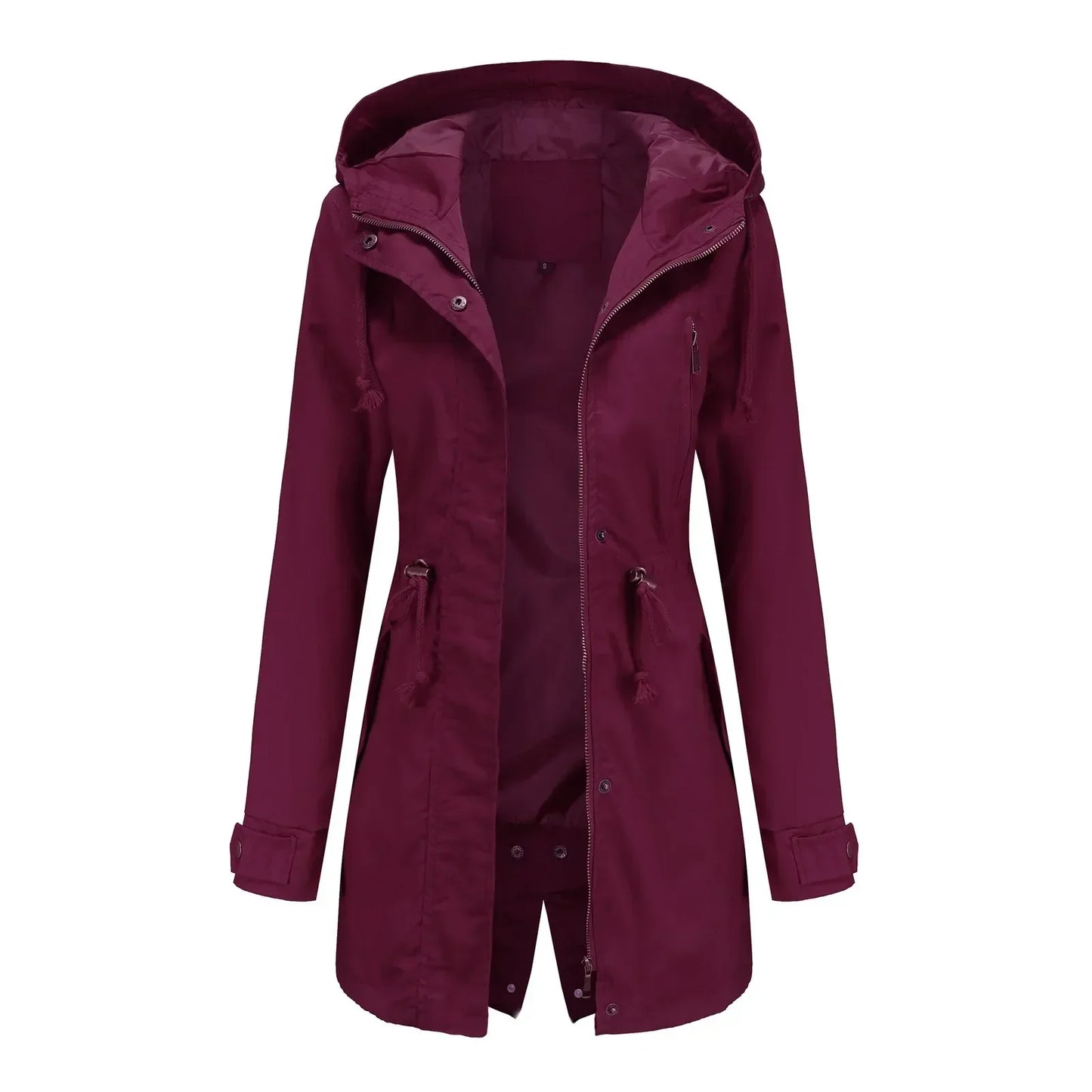 Chaqueta cortavientos de otoño 2024 para mujer, gabardina con capucha y cordón, abrigos largos para mujer, impermeable para exteriores