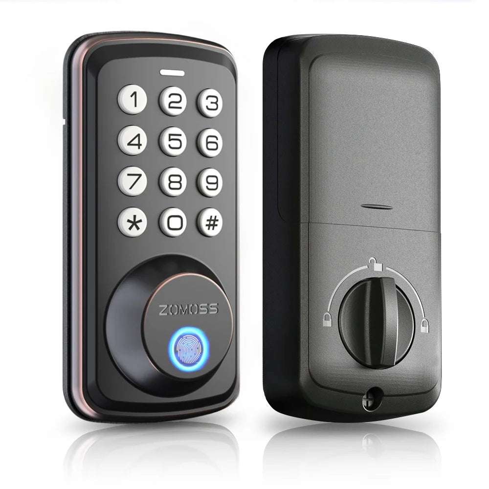 Zomoss Fingerprint Keyless Entry Door Lock Deadbolt, Two Back-up Keys, 20 Touch Locking And 20 User Codes, No handle