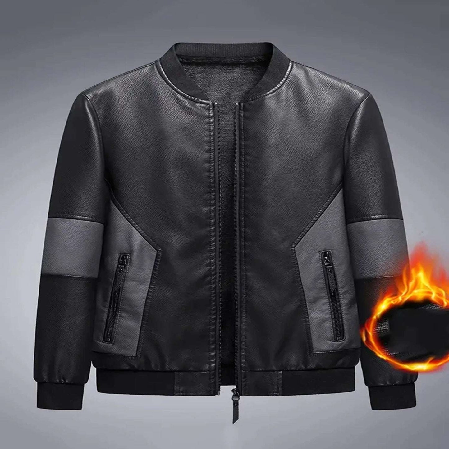 Men's Fleece Lined PU Leather Winter Jacket With Zip Pocket For Big An