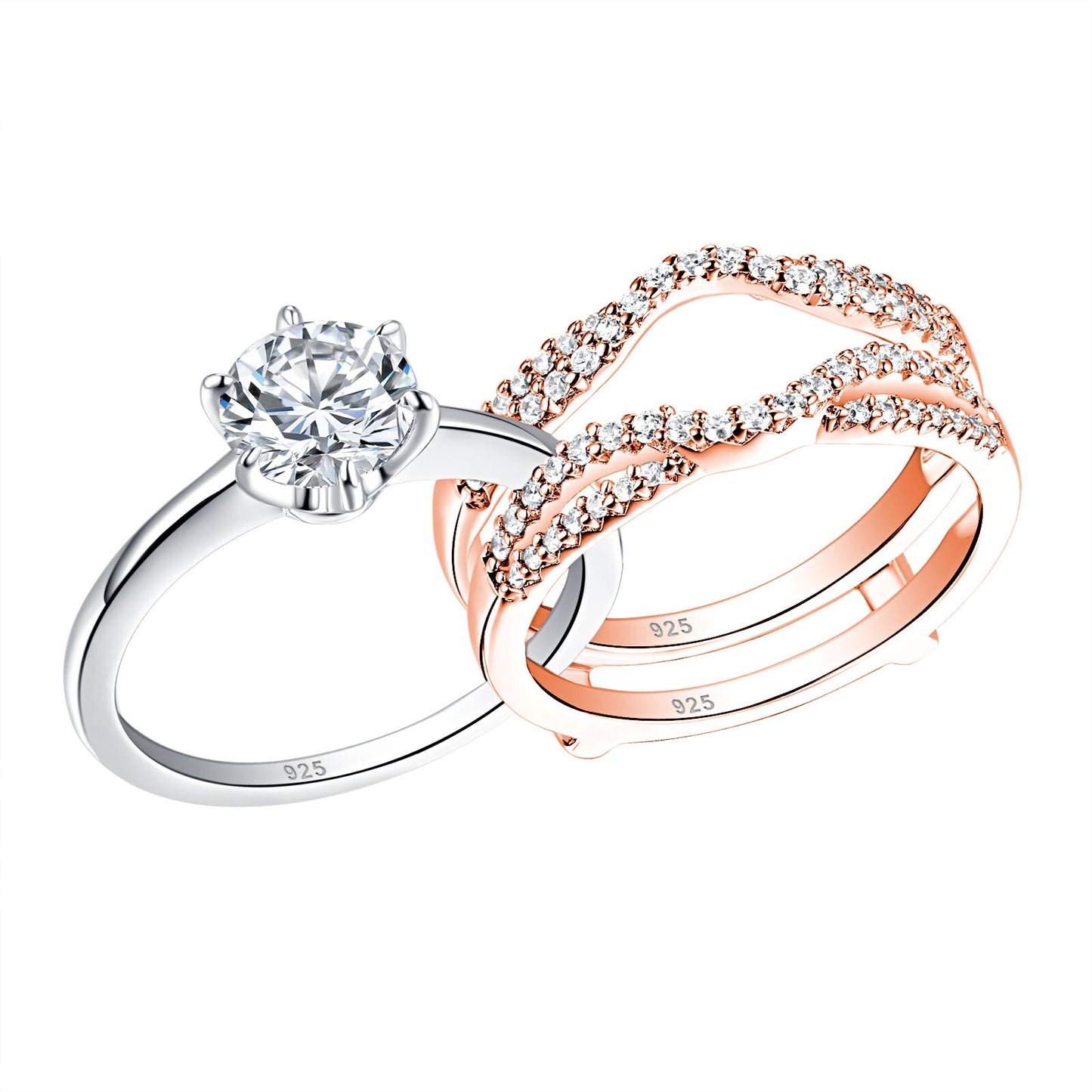 Newshe Yellow Gold Color 925 Silver Solitaire Brilliant Round Engagement Rings image 4