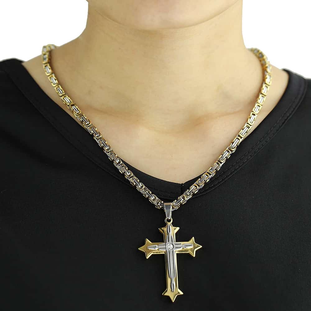 Cross Pendant Necklaces for Men Stainless Steel Gold Color Black Silver color B image 5