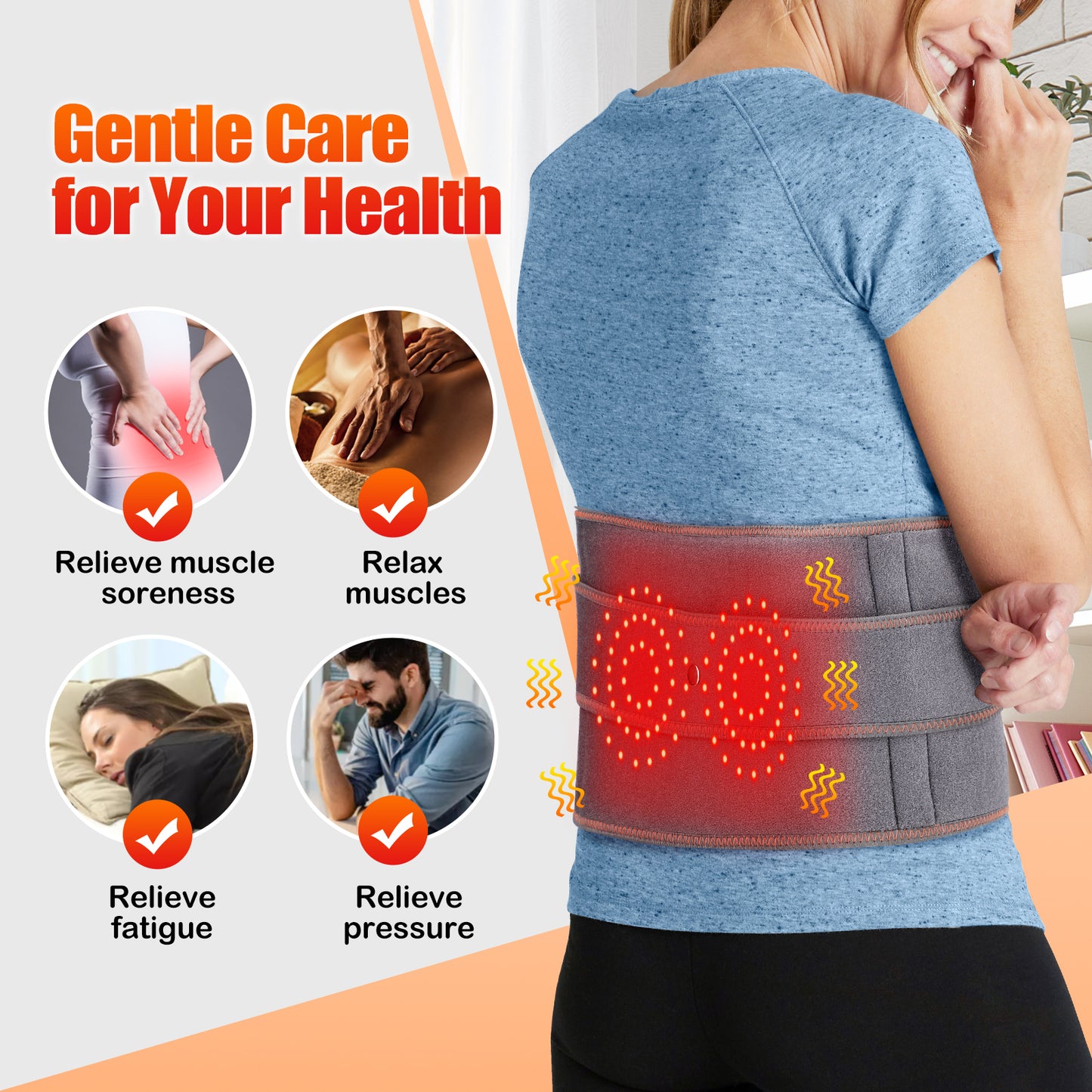 Electric Heating Belt Waist Massager Vibration Red Light Hot Compress Physiothe image 1