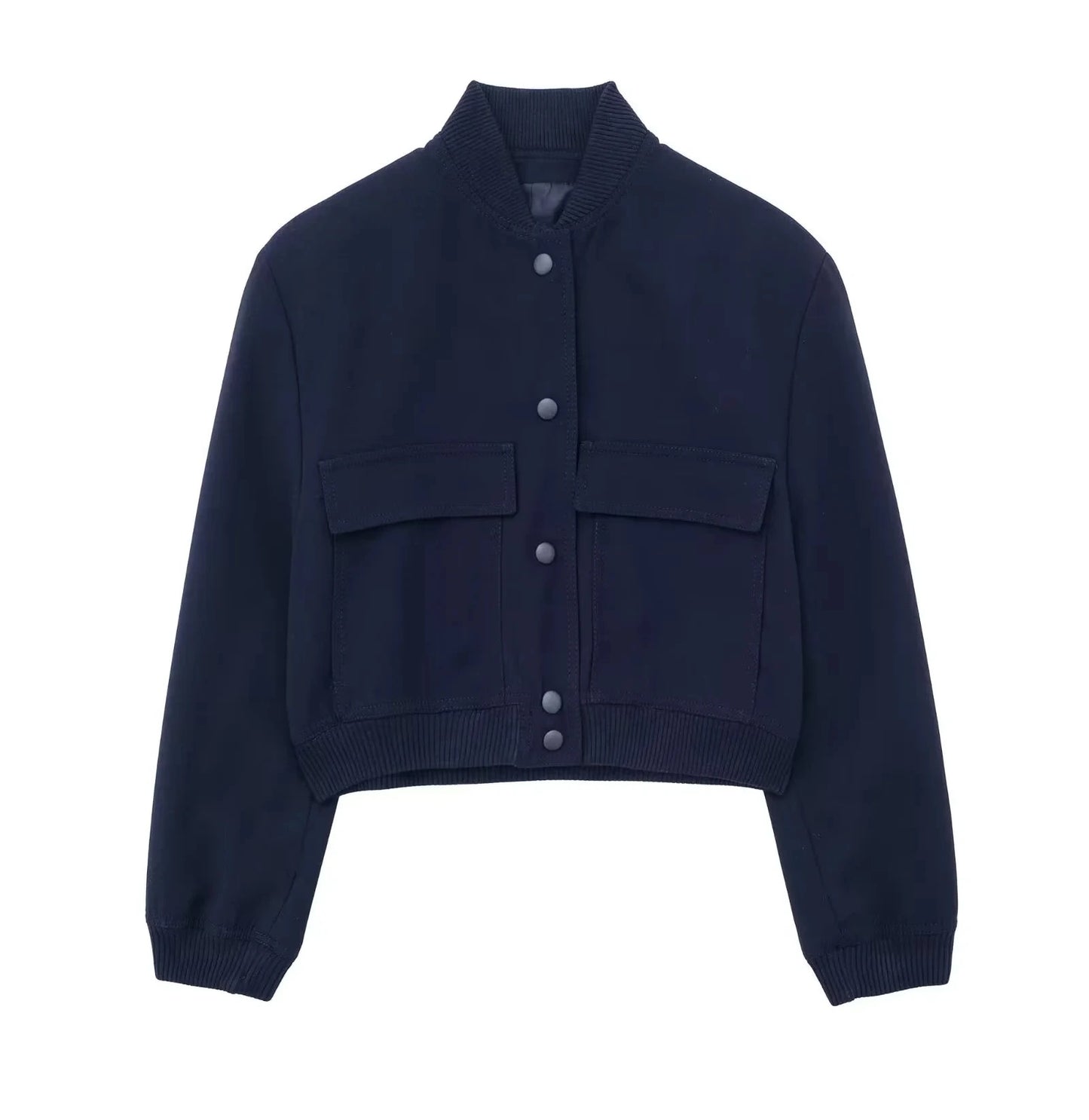 TRAF Vintage Solid Long Sleeve Bomber Jacket Spring Women Casual Coats Streetwe image 5