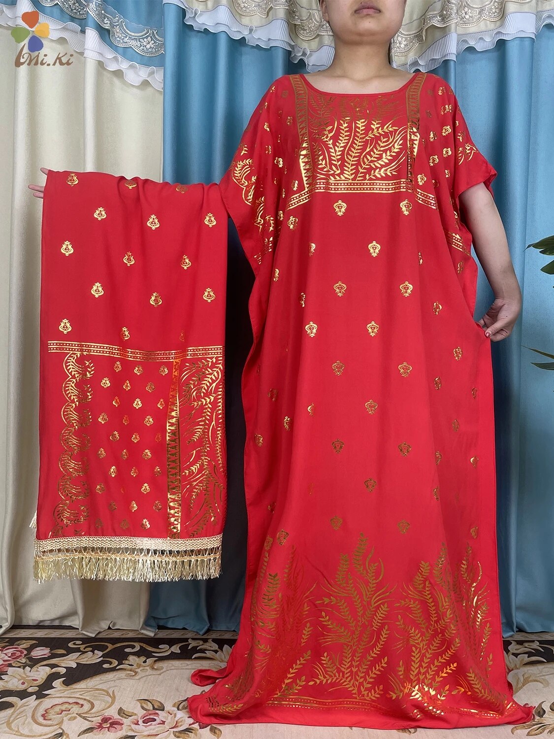 New African Abaya Women Dress Gold Plated Cotton Loose fitting Dress with Big S image 2