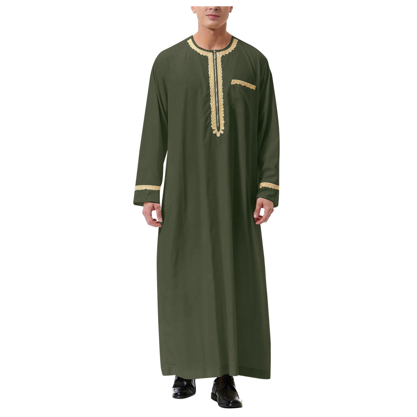 Muslim Islamic Clothing Men Jubba Thobe Print Zipper Kimono Long Robe Saudi Mus image 3