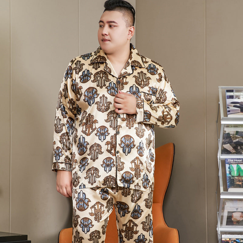 5XL Big Size Pajamas For Men 165KG Spring Summer Ice Silk Satin Cool Pajama Man image 5