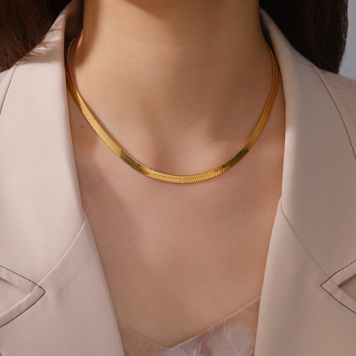 Skyrim Stainless Steel Snake Chain Necklace for Women Men Gold Color Herringbon image 9