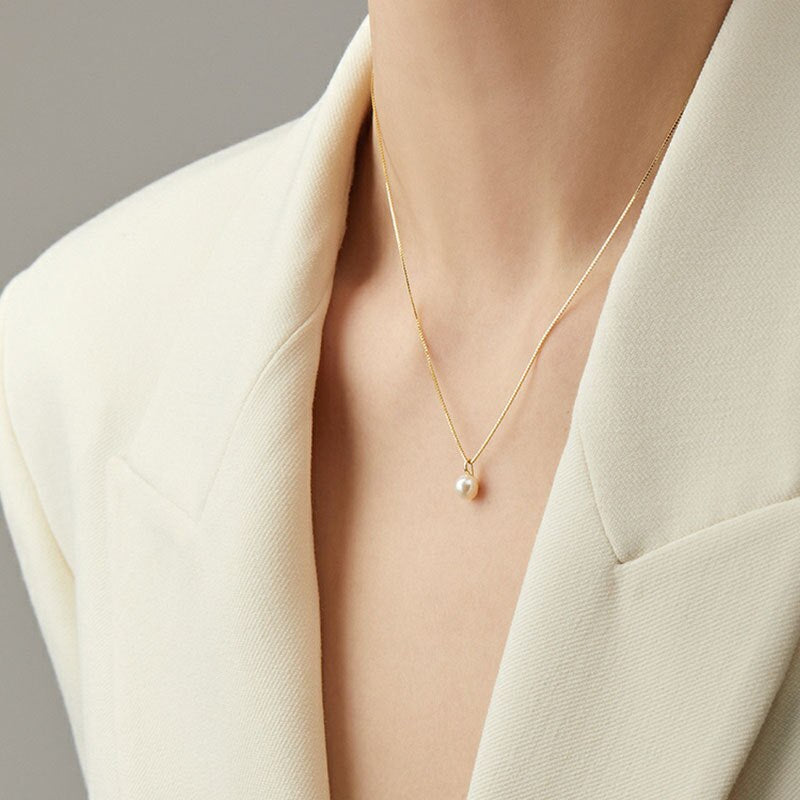 925 Sterling Silver Light Luxury 18k Gold Plating Shell Imitation Pearl Pendant image 4