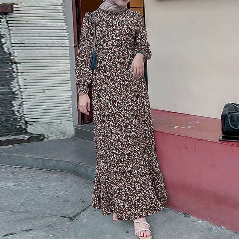 Women Floral Printed Muslim Dress Bohemian Sundress Elegant Abaya ZANZEA Fashio image 5