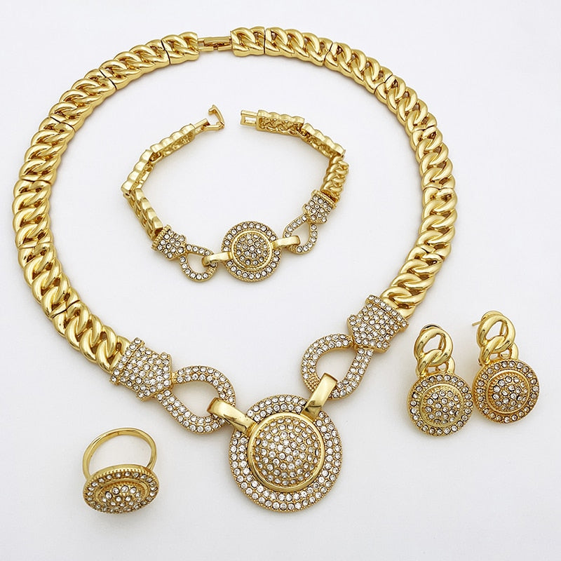 Dubai Gold Color Jewelry Set For Women Quality 18K Gold Plated Round Necklace E image 5