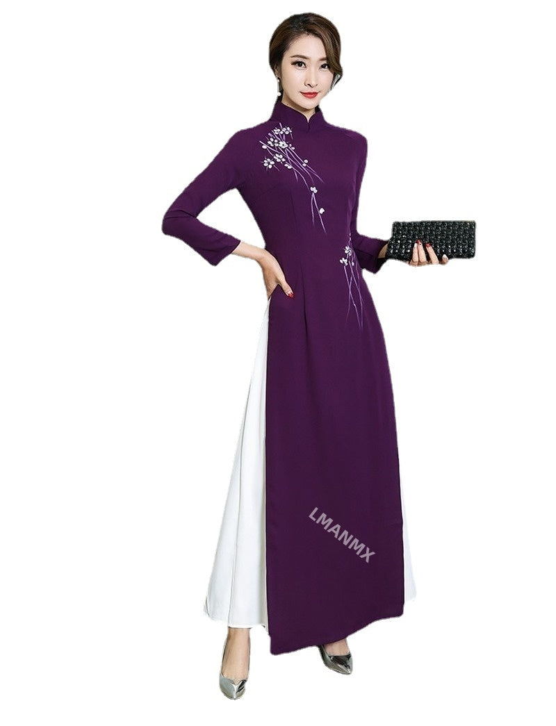 Traditional Vietnam Woman Retro Ao Dai Elegant Chinese Style Cheongsam Vintage image 2