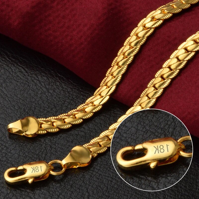 925 Sterling Silver 6MM 18K Gold Full Sideways Figaro Chain Necklace For Woman image 4