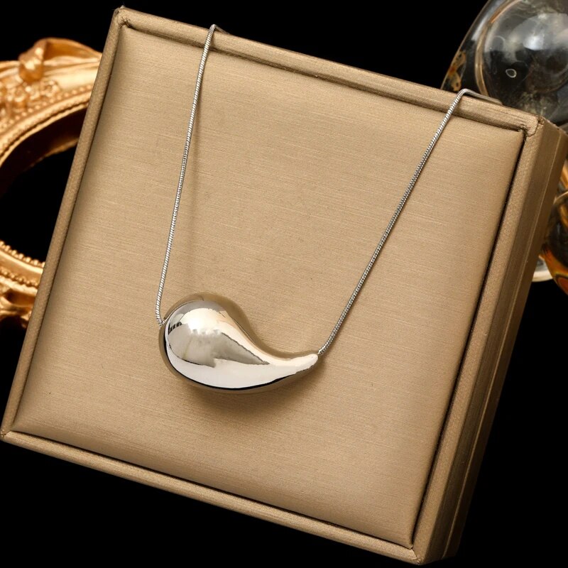 EILIECK 316L Stainless Steel Gold Color Water Drops Necklace Earrings Trendy Fo image 8